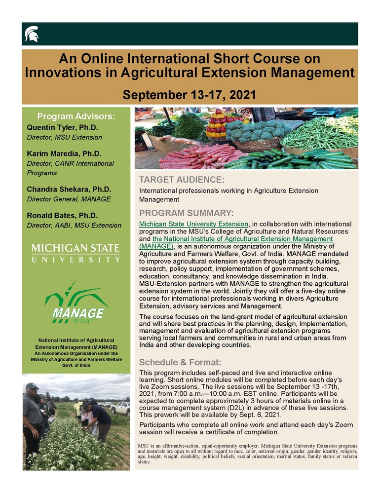 An Online International Short Course on Innovations in Agricultural Extension Management